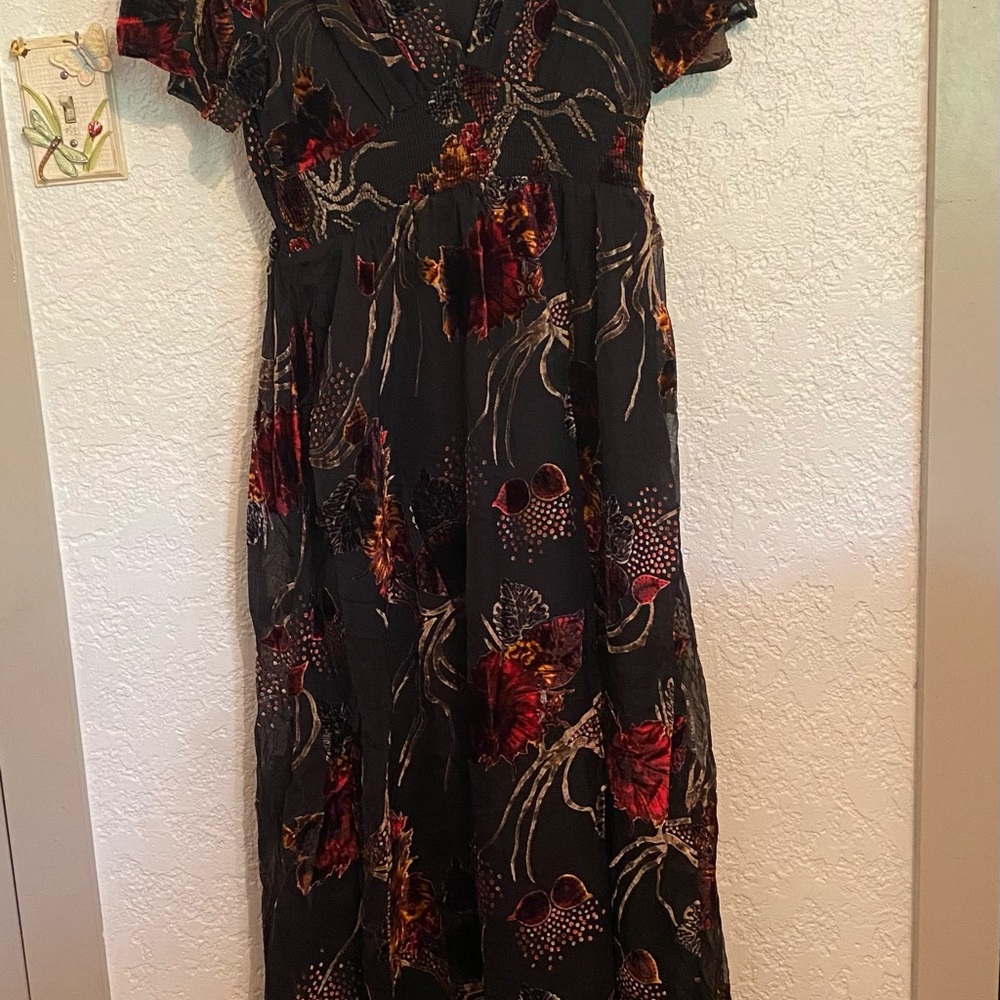 Valen Baltic Born Black Maxi Dress with Red and Gold Floral Print